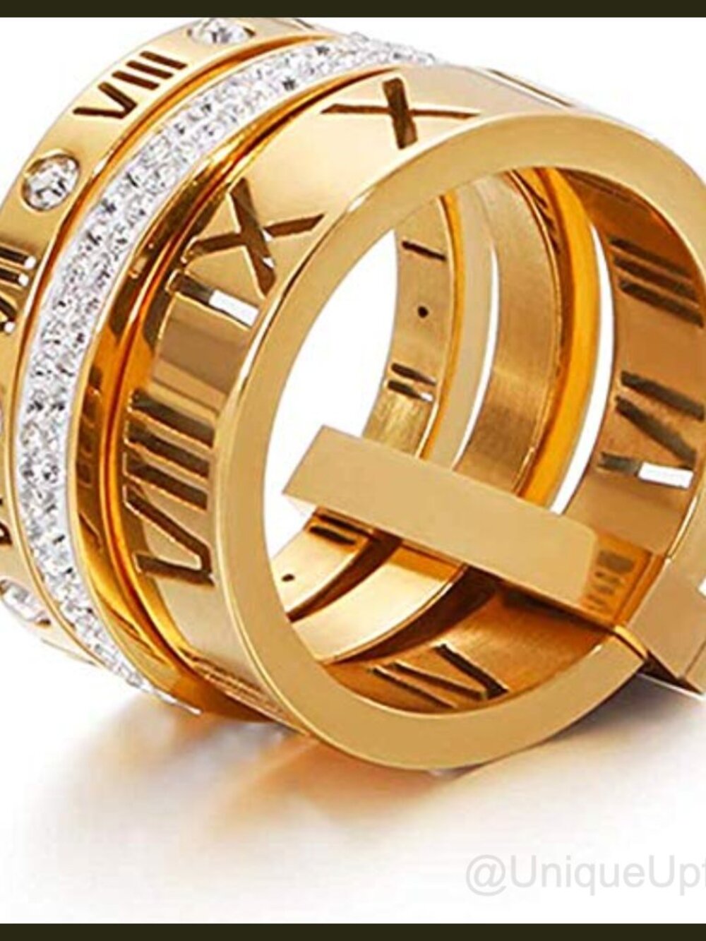 Stainless Steel CZ Roman Numeral Spinner Ring Stacking Thumb